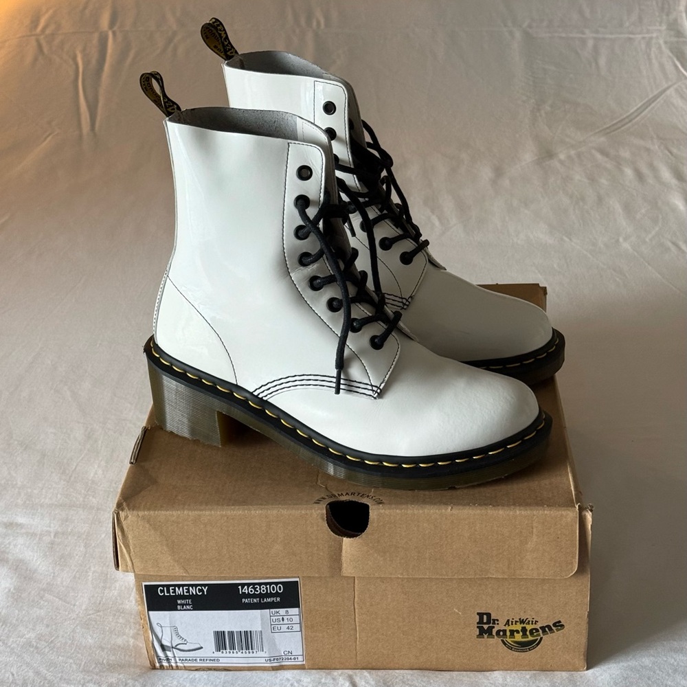 NWT Dr. Martens White Patent Leather Boots - Women’s Size 10